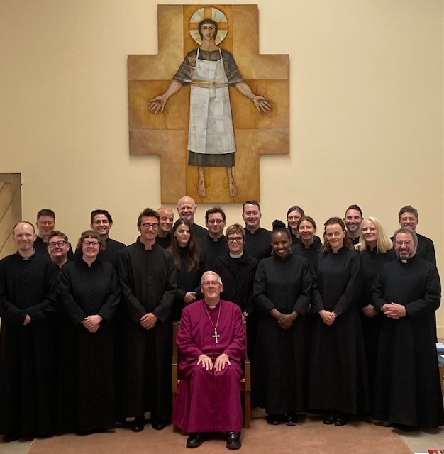 Bishop Christopher with Ordinands at the Diocesan retreat centre, Wychcroft, after giving his Charge to them on the eve of their Ordination.