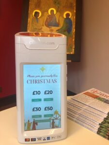 Contactless giving machine set up for Christmas