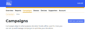 A screenshot of the campaigns tab open on the Give A Little website
