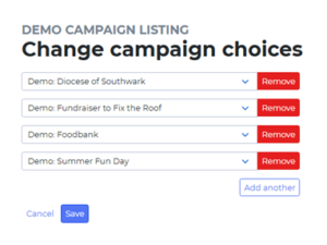 Assign campaigns menu screen