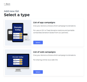 Select campaign type menu