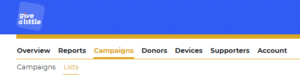 The Campaigns bar of the Give A Little dashboard