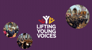 Lifting Young Voices logo and pictures of church worhsip